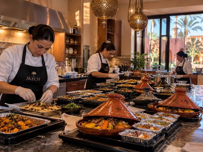 Équipe de cuisine cacher préparant un repas de fête